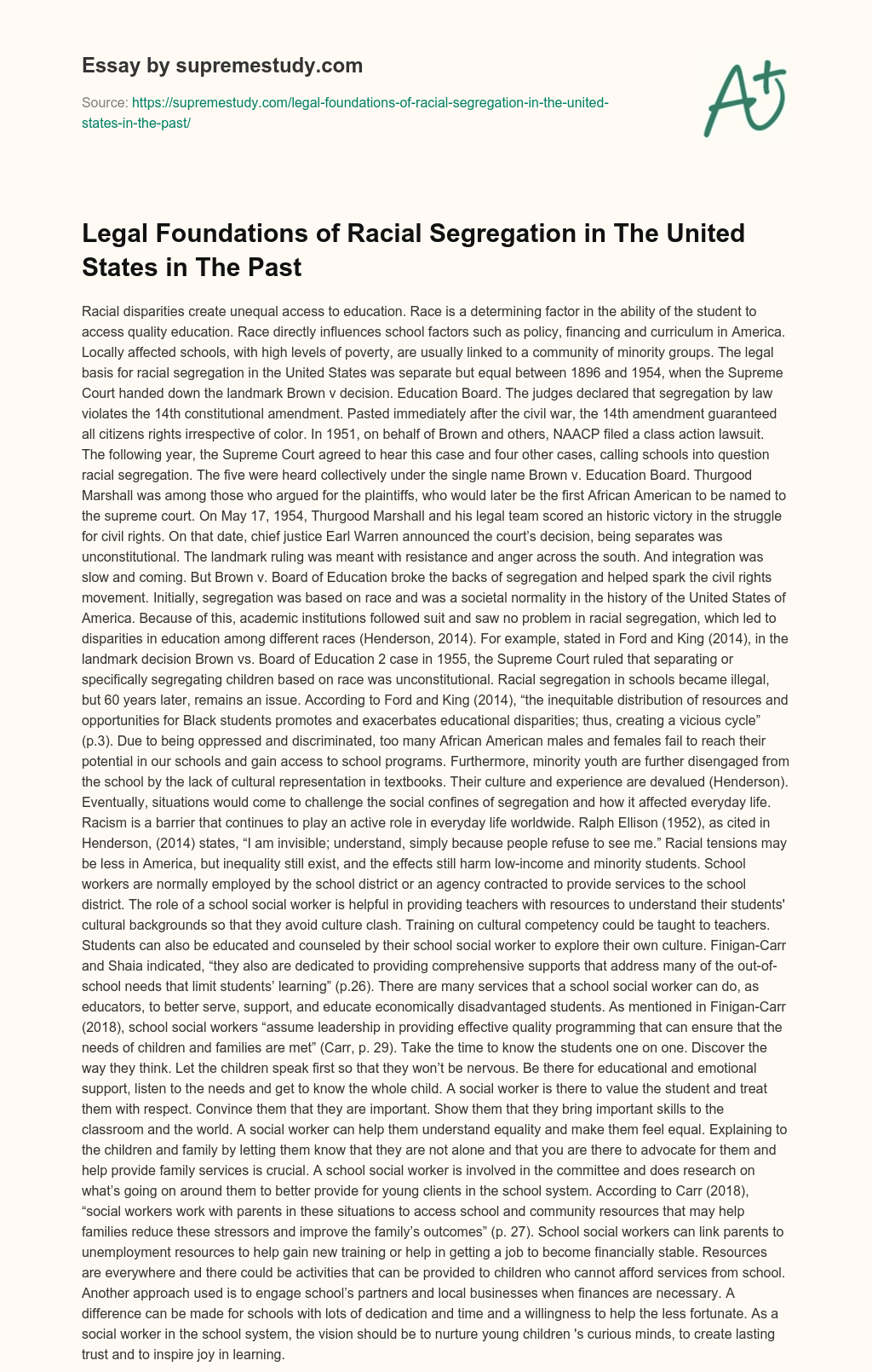 Legal Foundations of Racial Segregation in The United States in The Past essay
