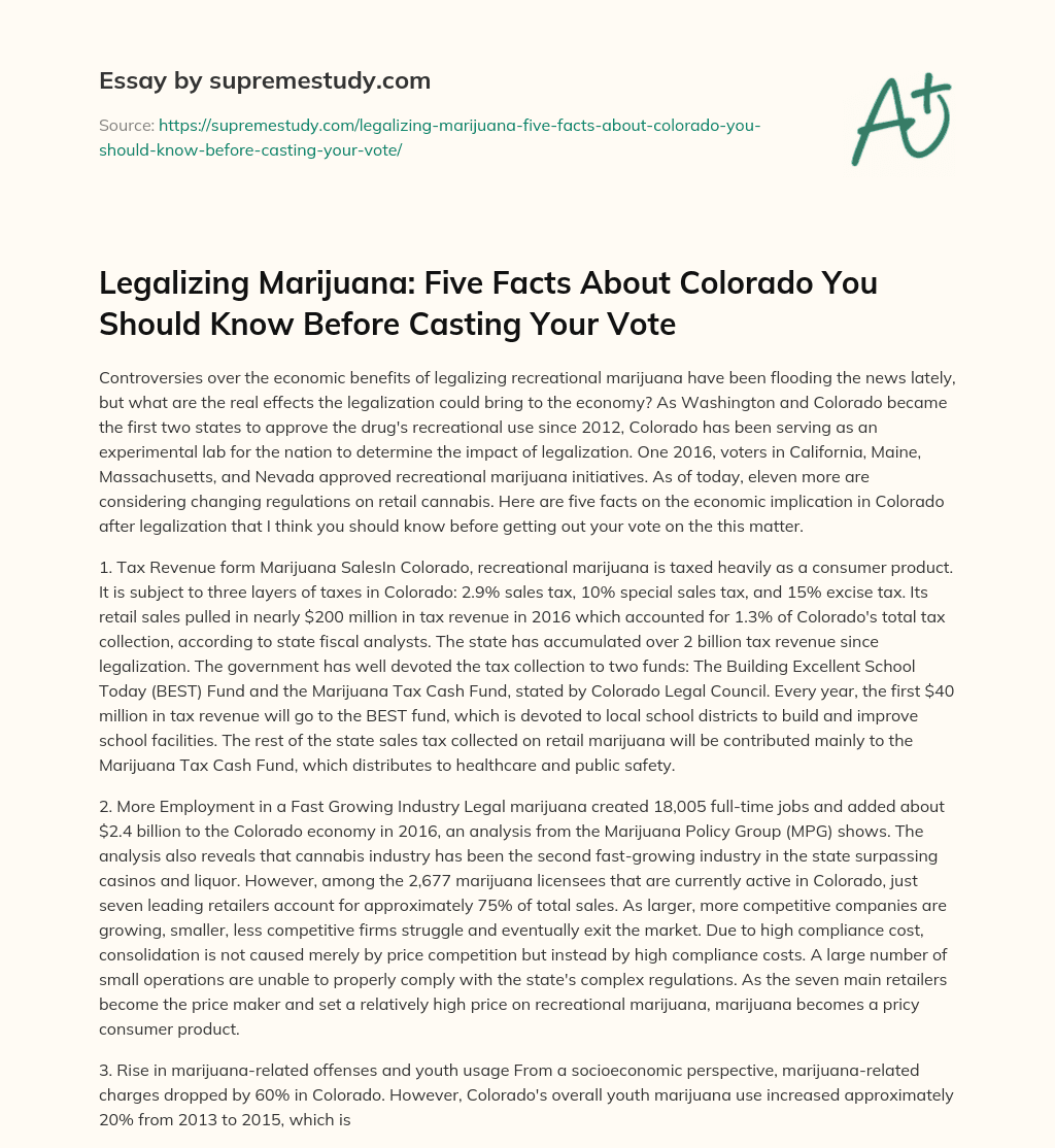 Legalizing Marijuana: Five Facts About Colorado You Should Know Before Casting Your Vote essay