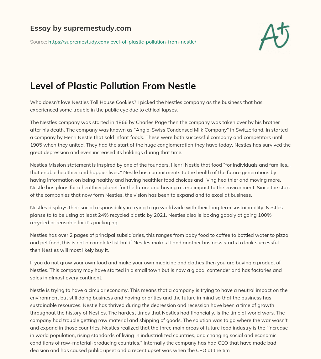 Level of Plastic Pollution From Nestle essay