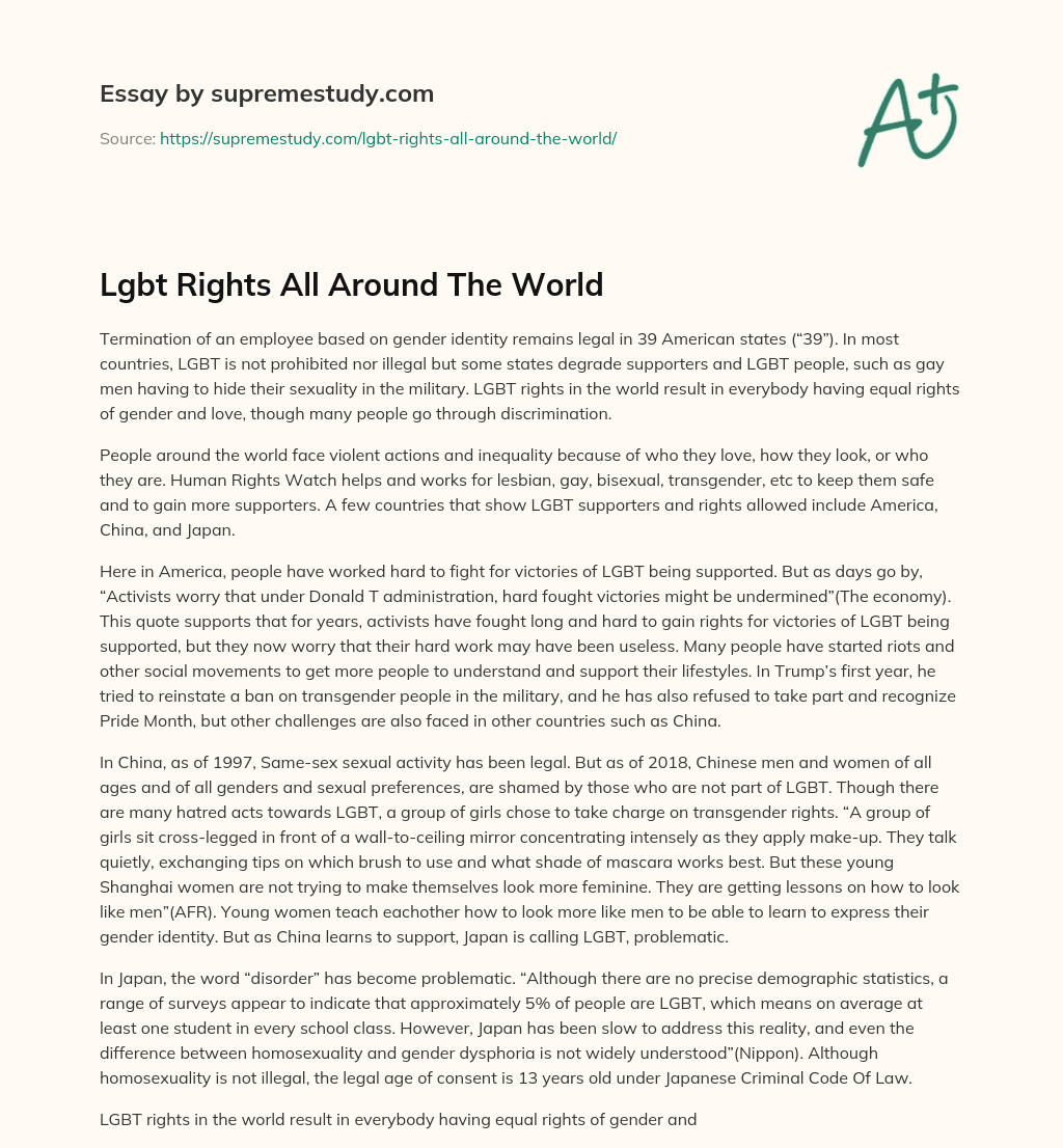 Lgbt Rights All Around The World      essay