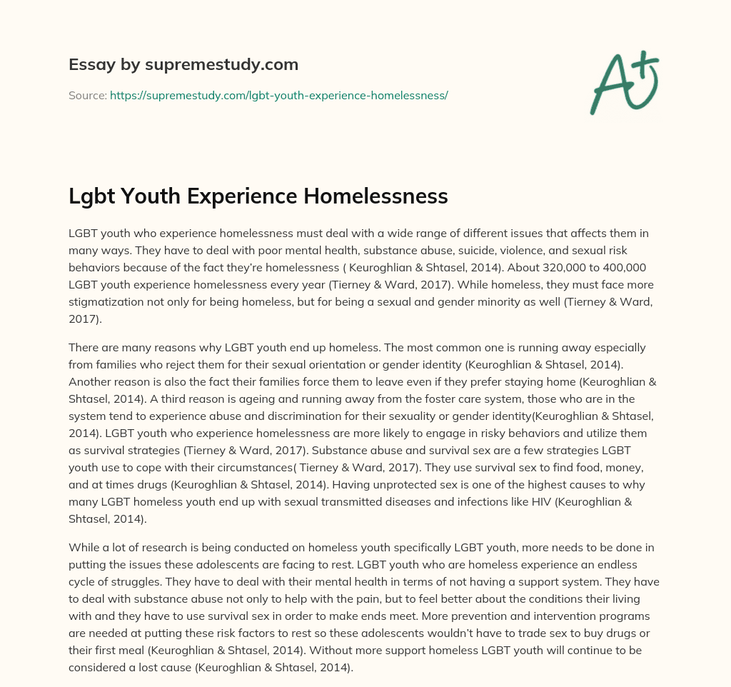 Lgbt Youth Experience Homelessness essay