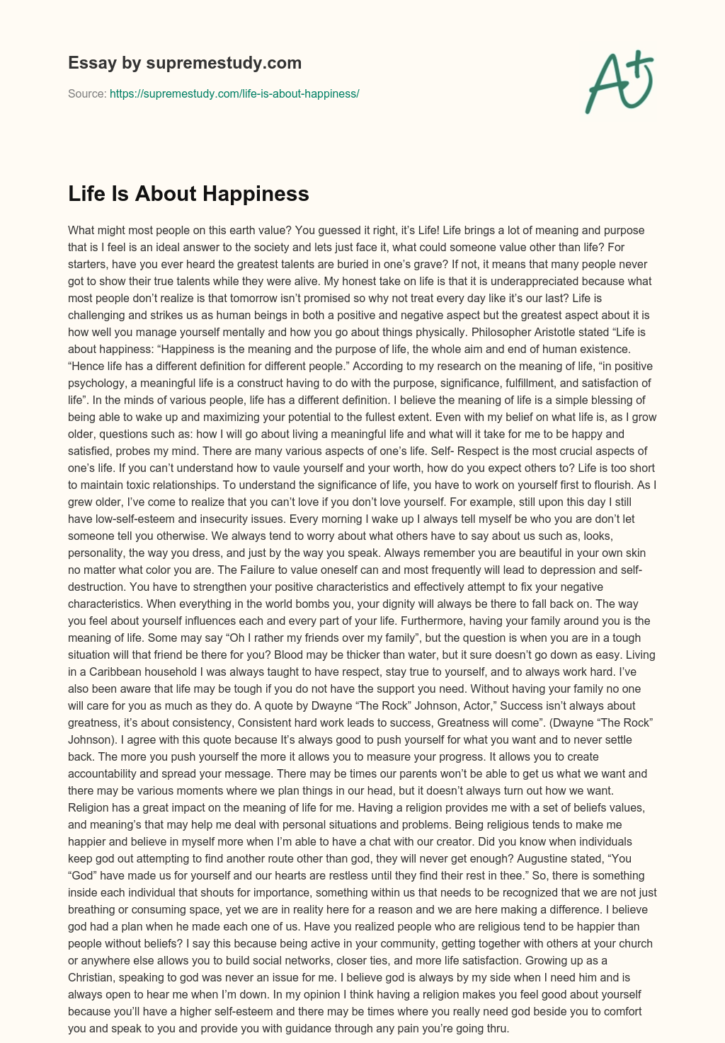 Life Is About Happiness essay