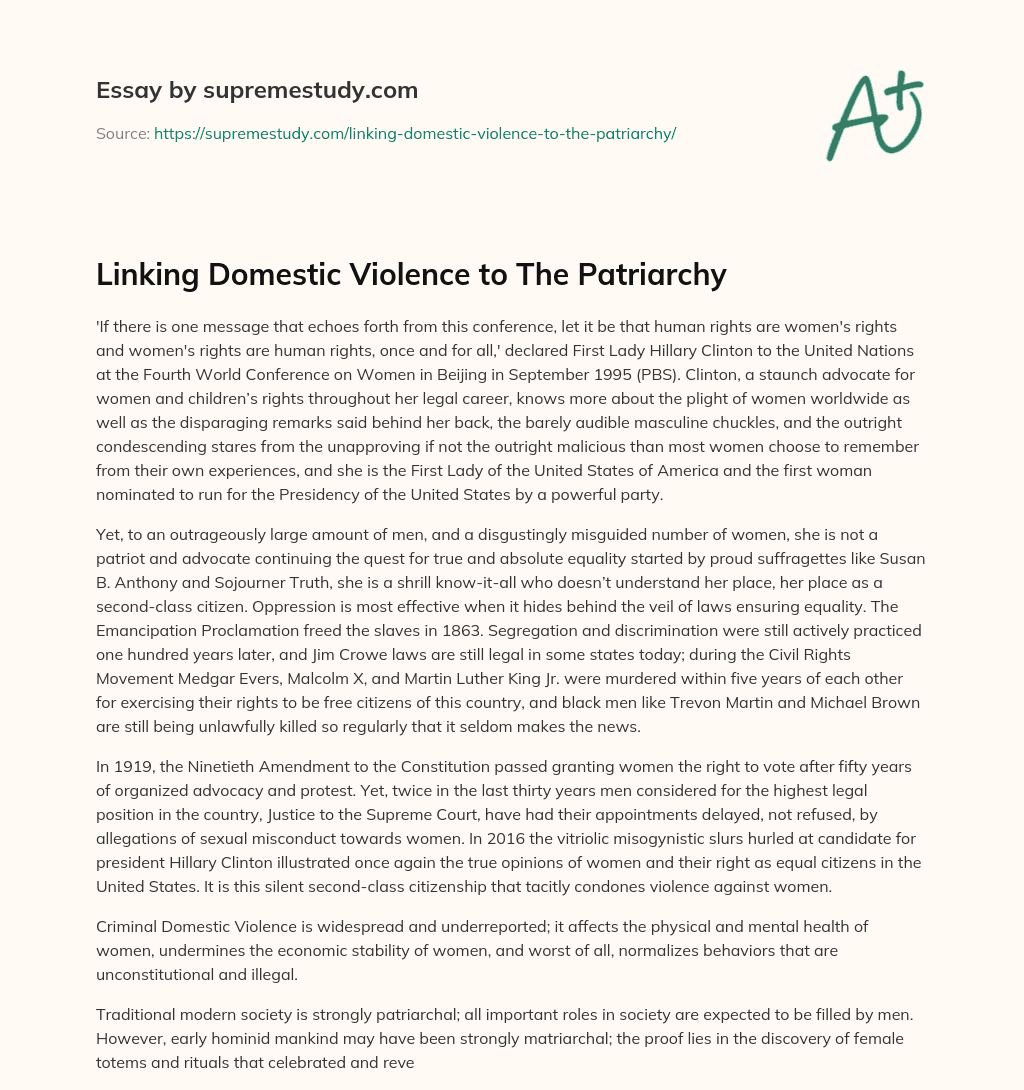 Linking Domestic Violence to The Patriarchy essay