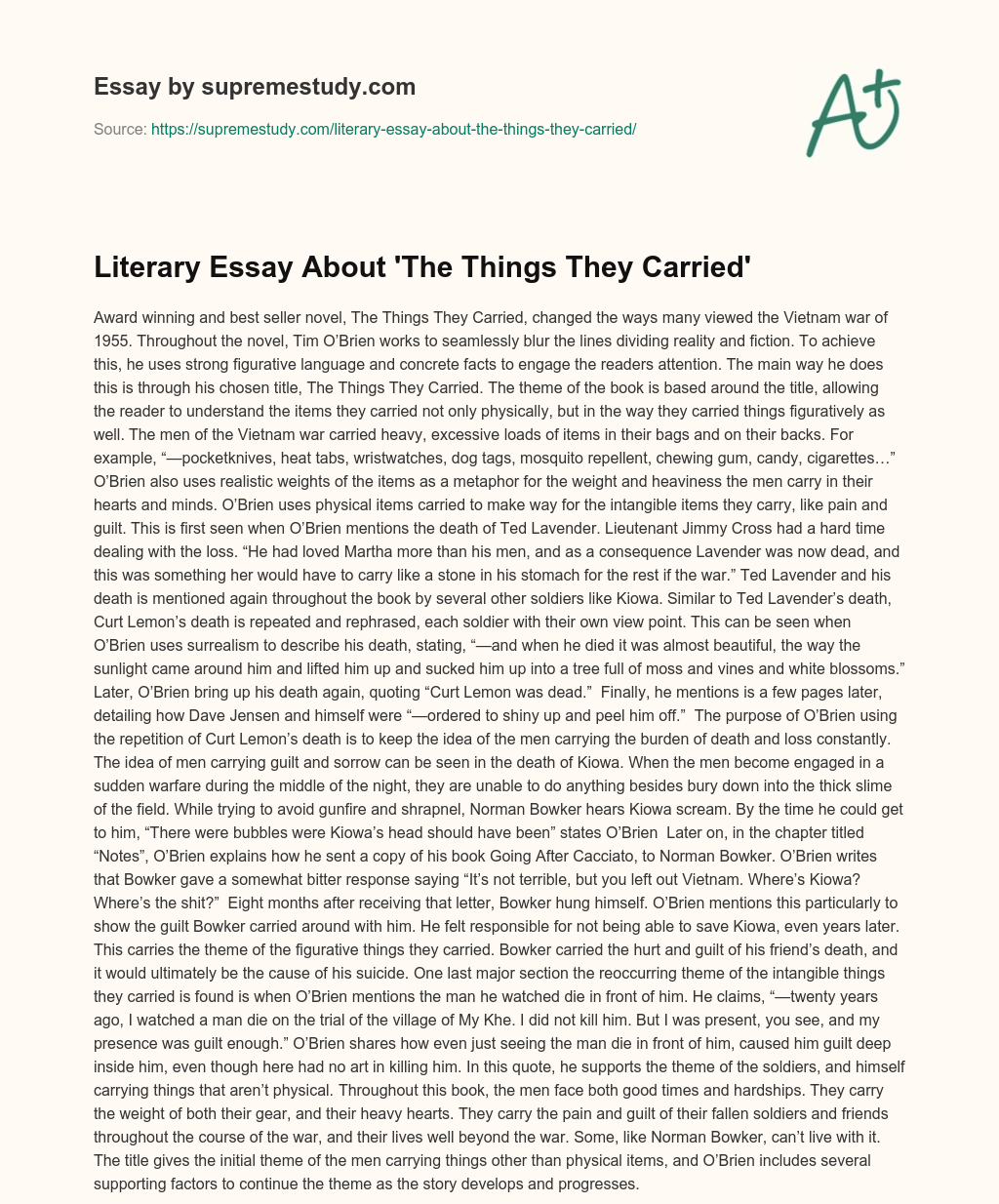 Literary Essay About ‘The Things They Carried’ essay