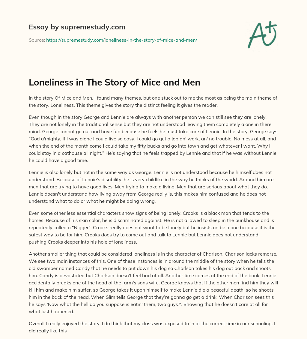 Loneliness in The Story of Mice and Men essay