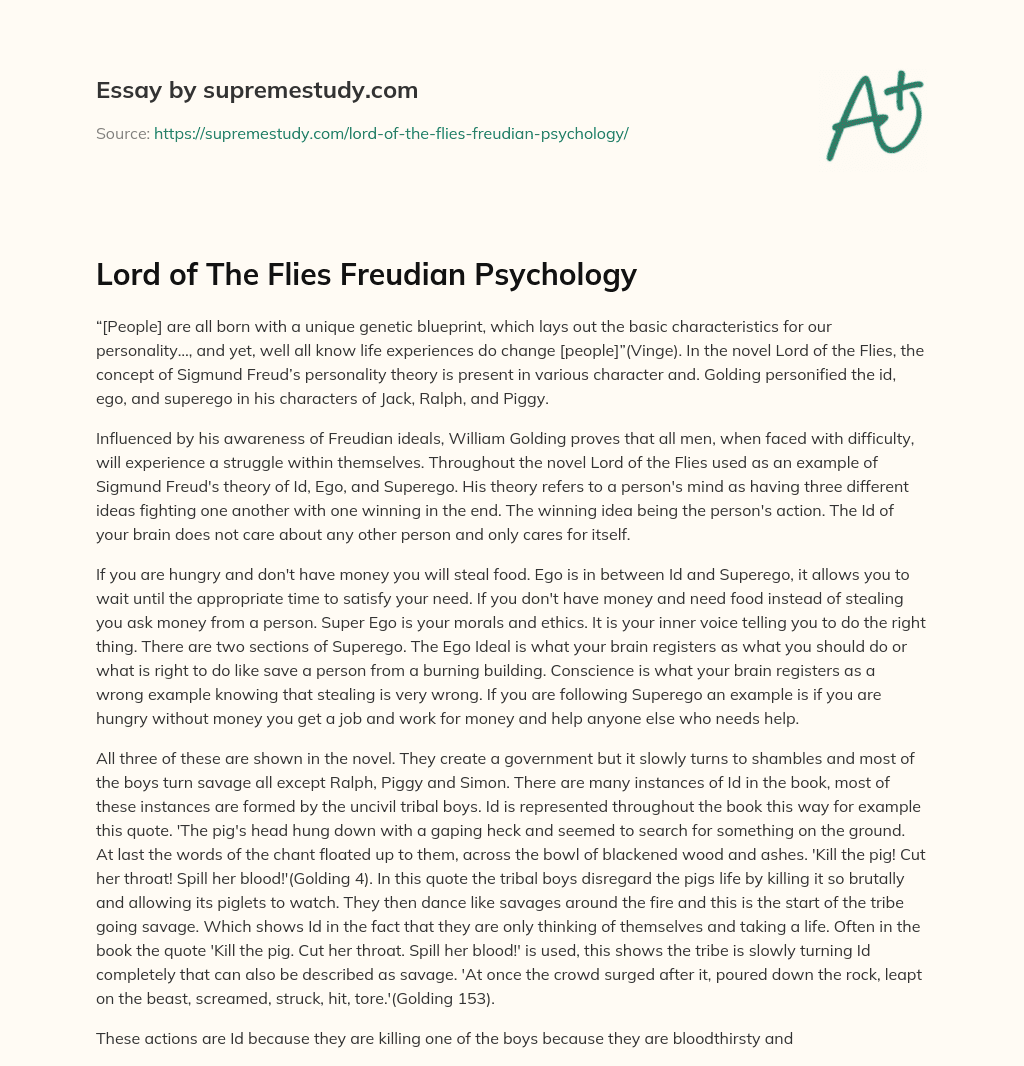 Lord of The Flies Freudian Psychology essay