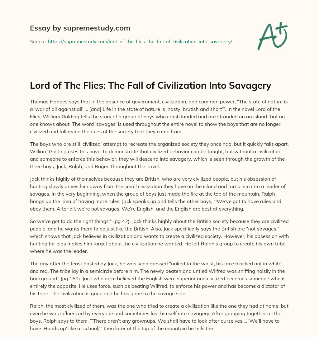 essay lord of the flies civilization vs savagery