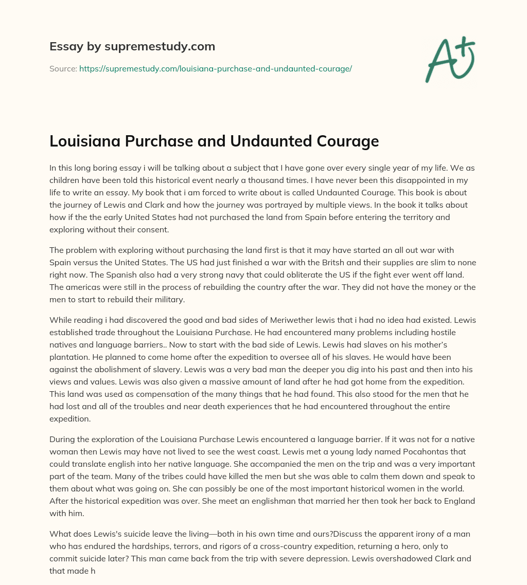 Louisiana Purchase and Undaunted Courage essay