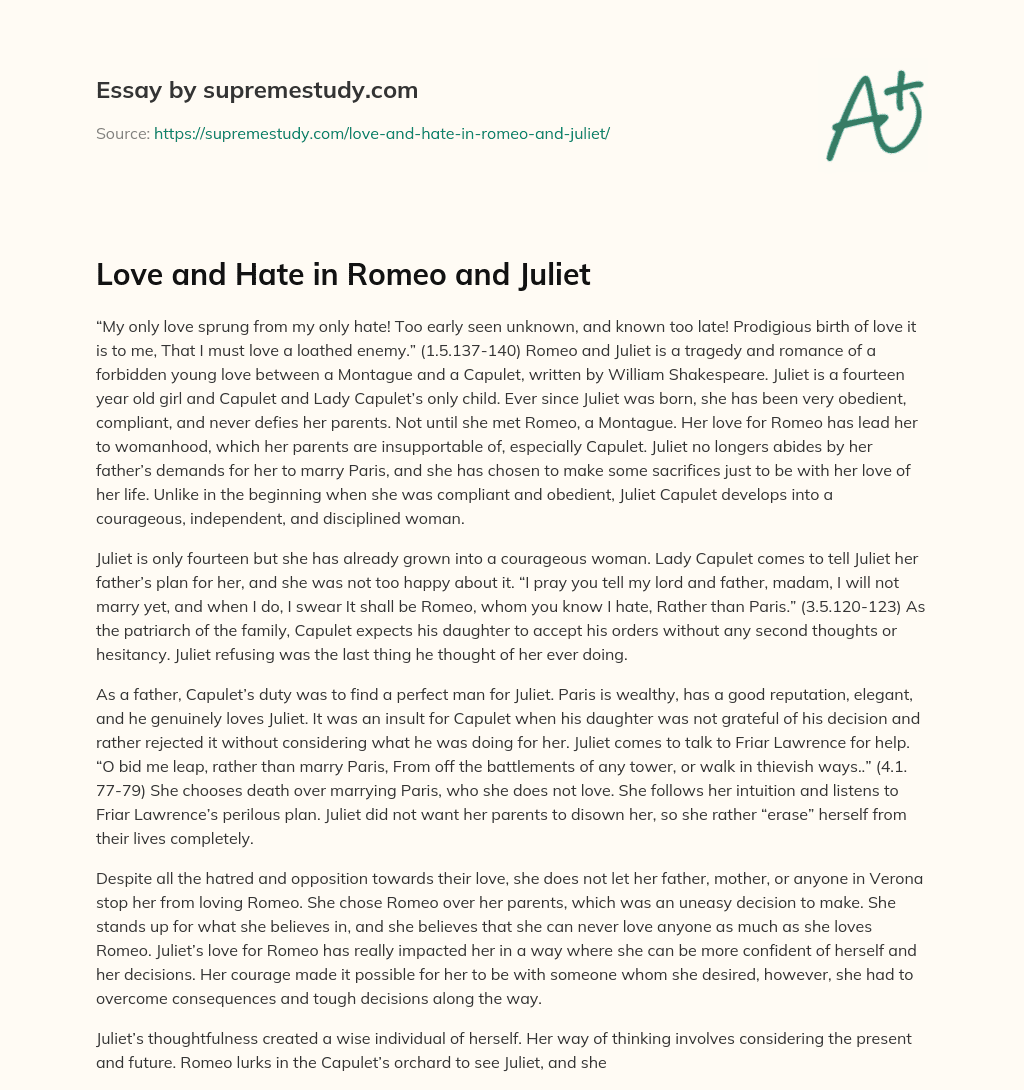 Love and Hate in Romeo and Juliet essay