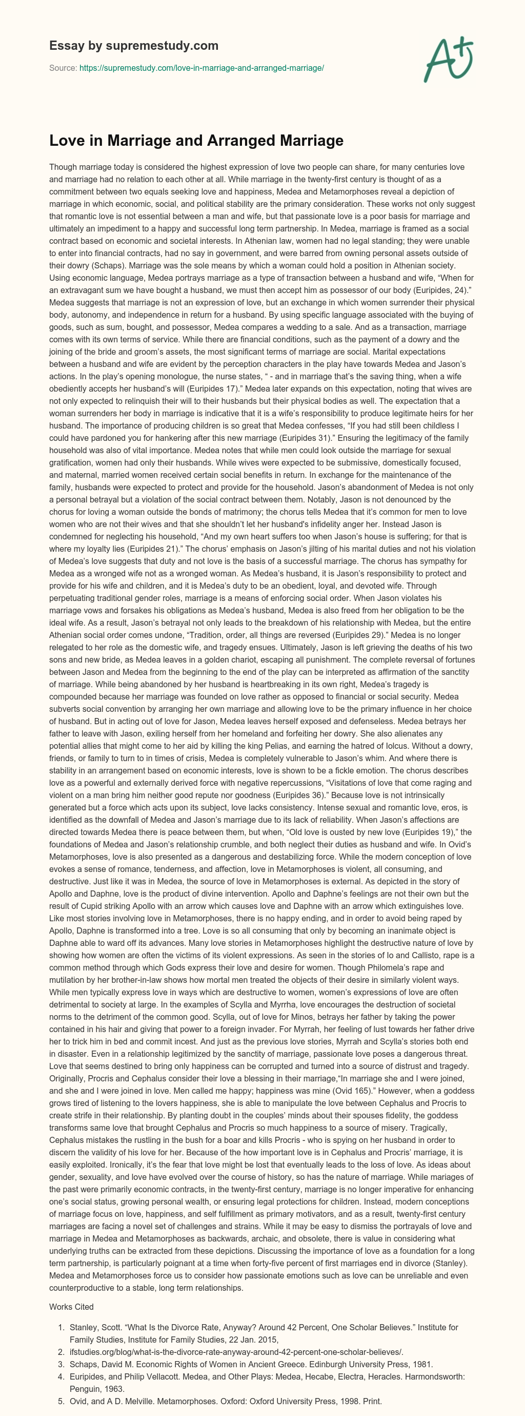 Love in Marriage and Arranged Marriage essay