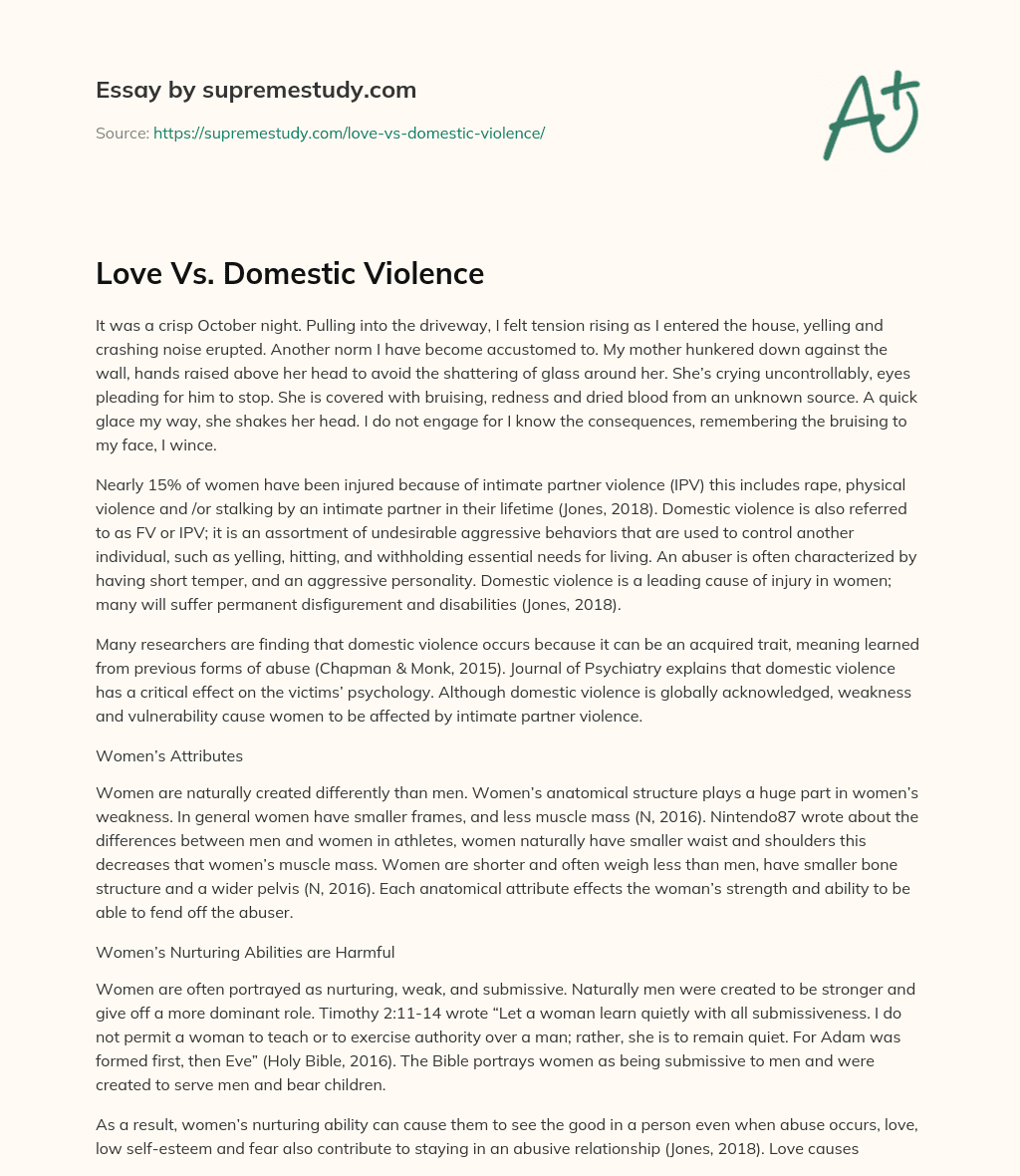 Love Vs. Domestic Violence essay