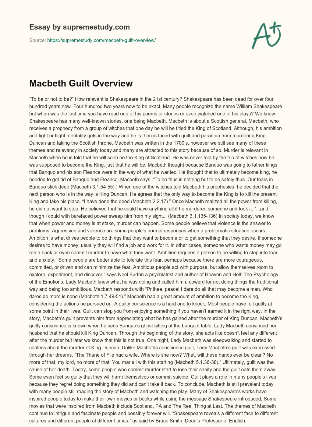 macbeth essay on guilt