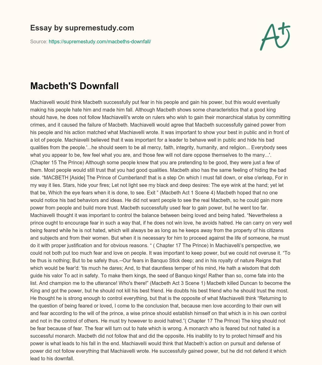 Macbeth’S Downfall essay