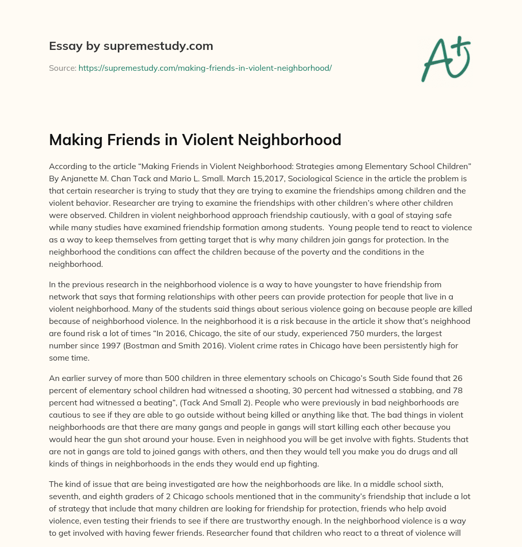 Making Friends in Violent Neighborhood essay