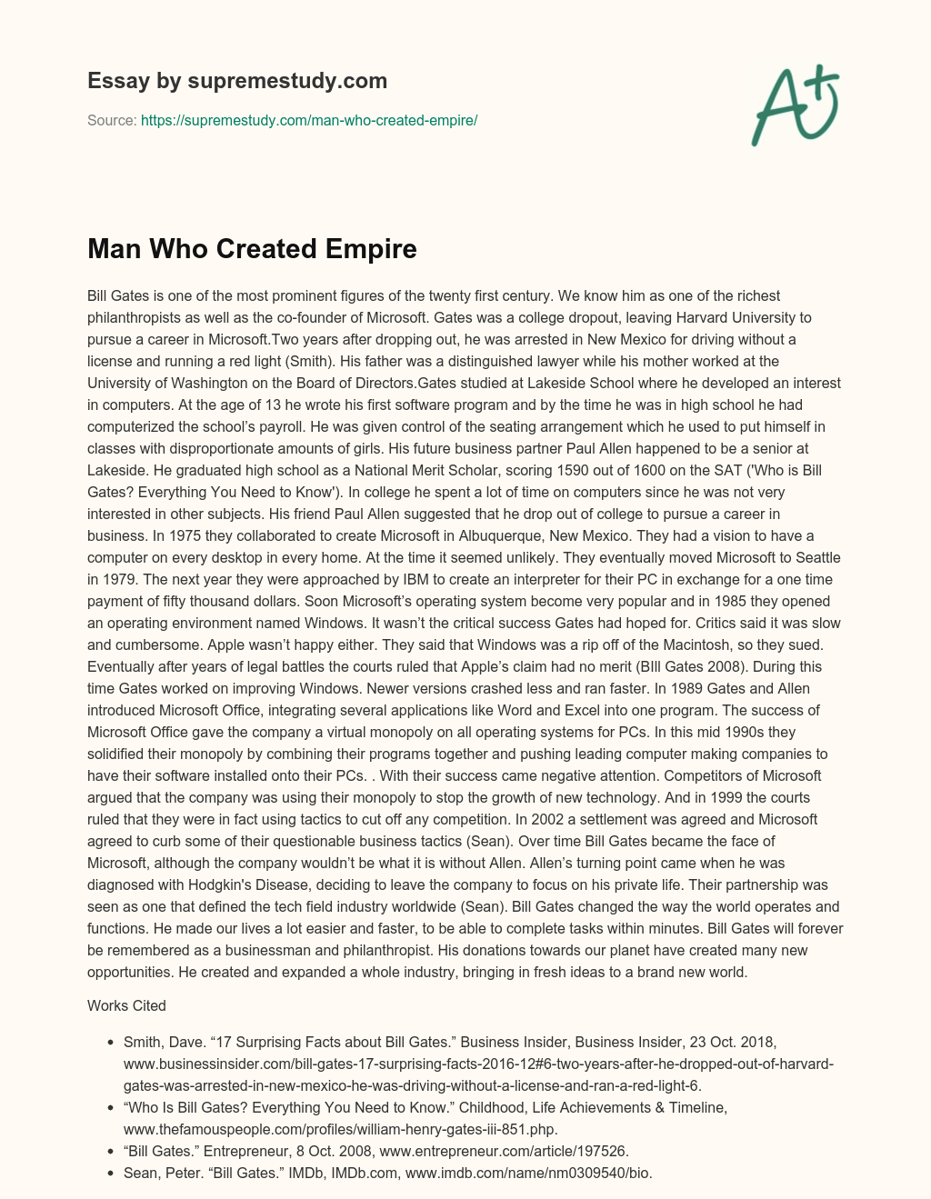 Man Who Created Empire essay