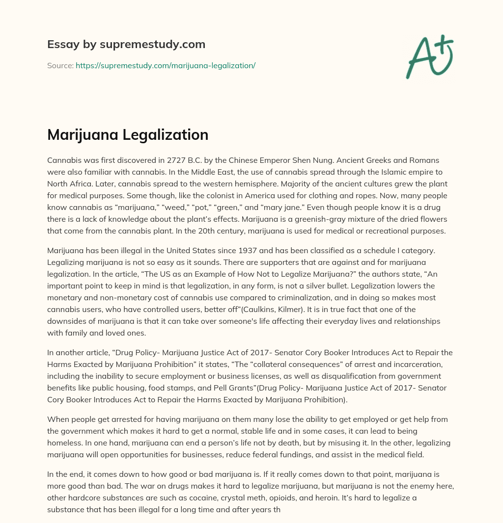 Marijuana Legalization essay