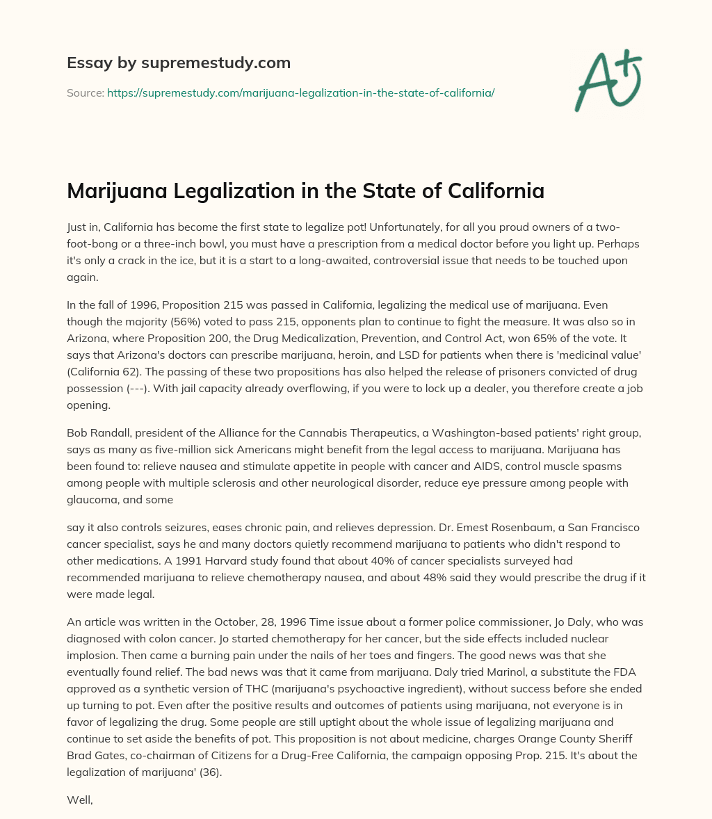 Marijuana Legalization in the State of California essay
