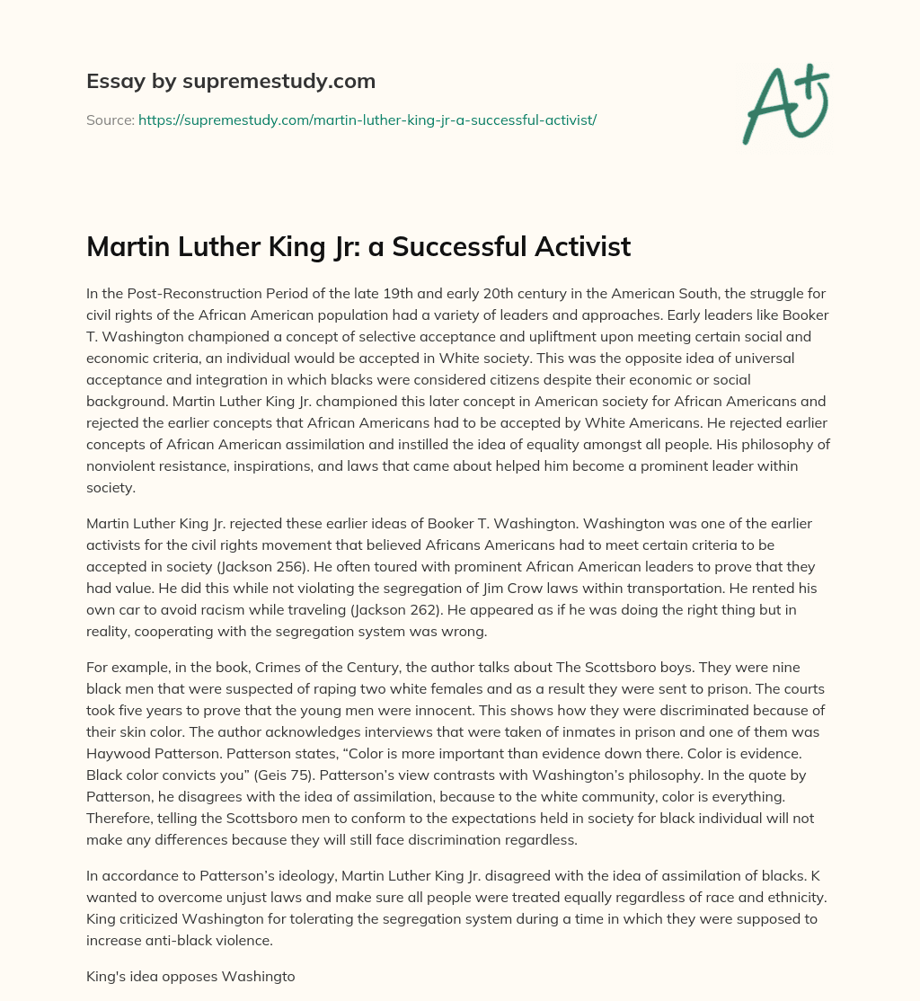Martin Luther King Jr: a Successful Activist essay