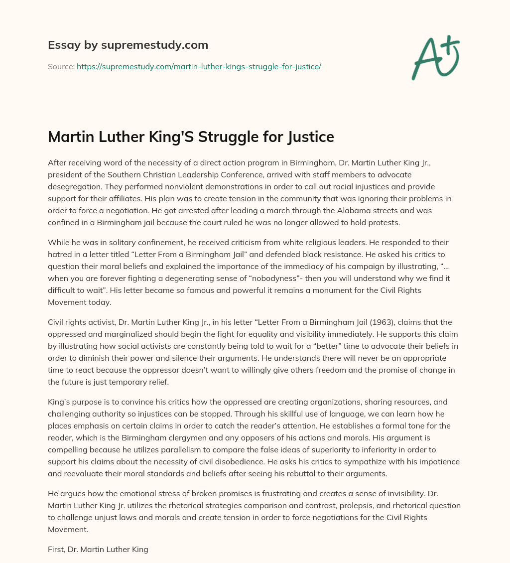 Martin Luther King’S Struggle for Justice essay