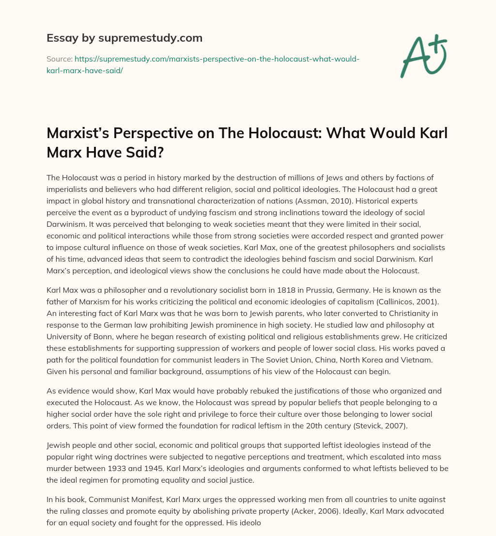 Marxist’s Perspective on The Holocaust: What Would Karl Marx Have Said? essay