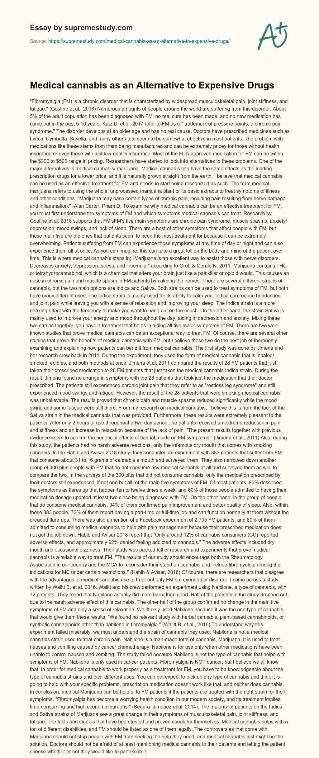 Medical cannabis as an Alternative to Expensive Drugs essay