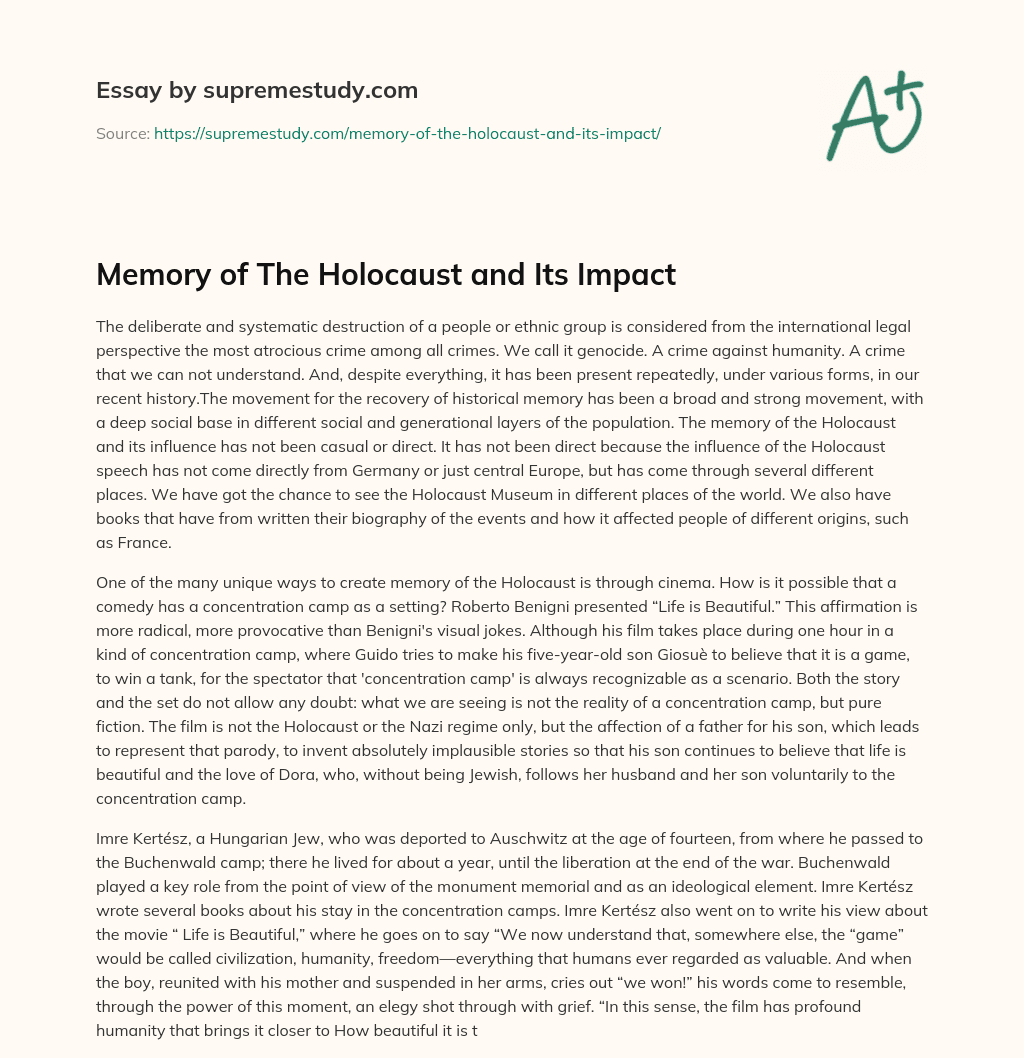 Memory of The Holocaust and Its Impact essay