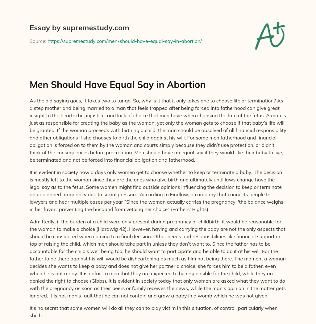Men Should Have Equal Say in Abortion essay