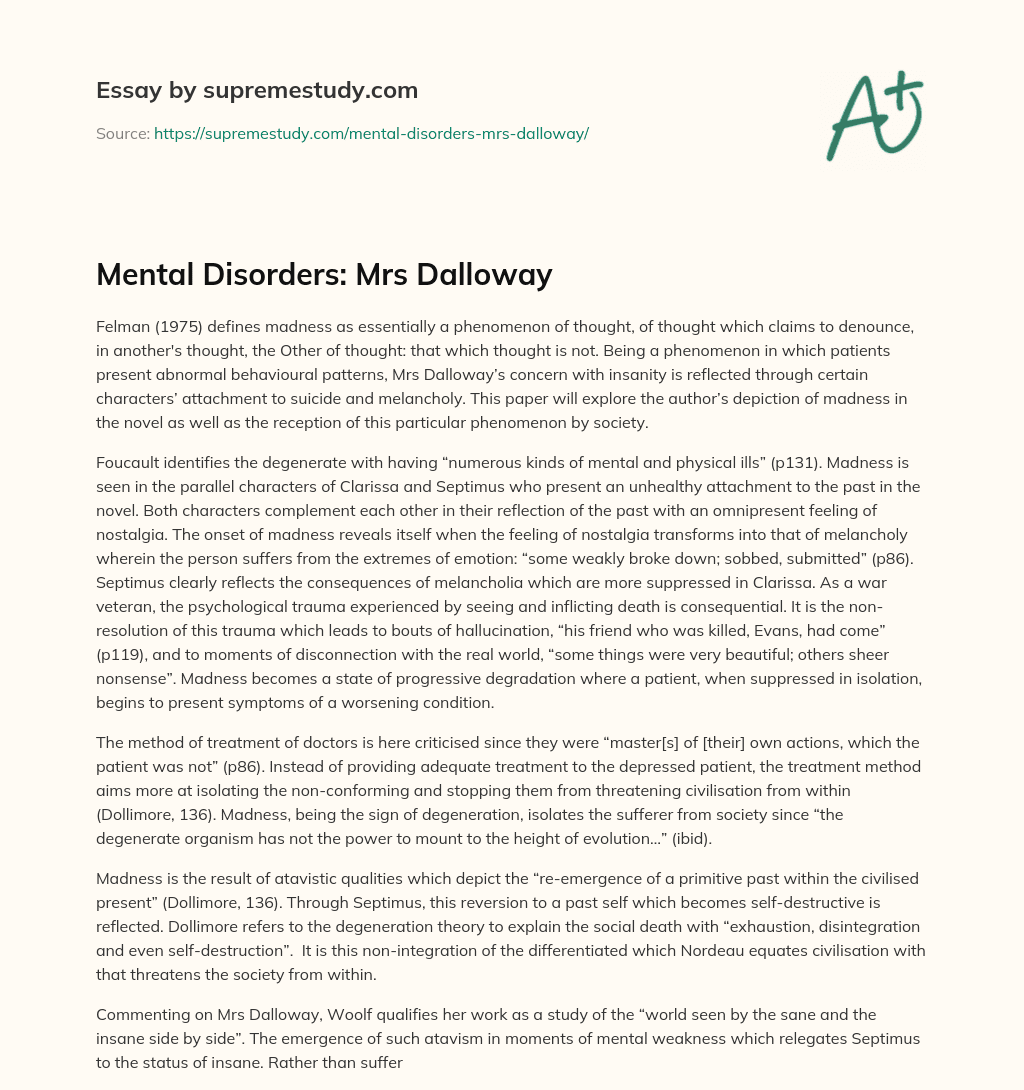 Mental Disorders: Mrs Dalloway essay