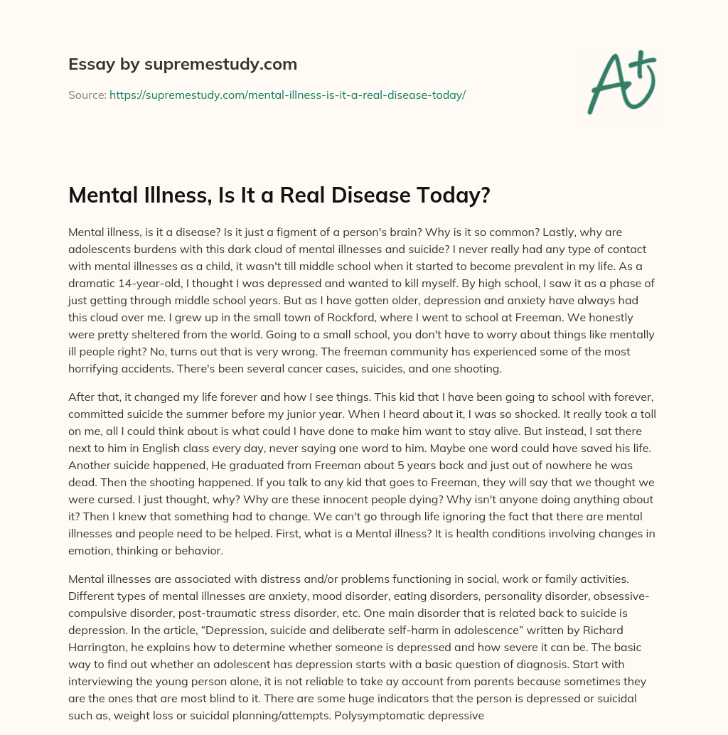 Mental Illness, Is It a Real Disease Today? essay