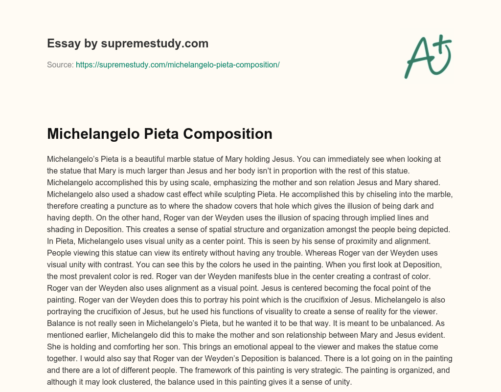 Michelangelo Pieta Composition essay