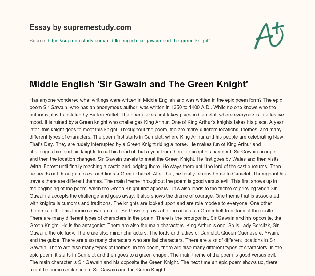 Middle English ‘Sir Gawain and The Green Knight’ essay