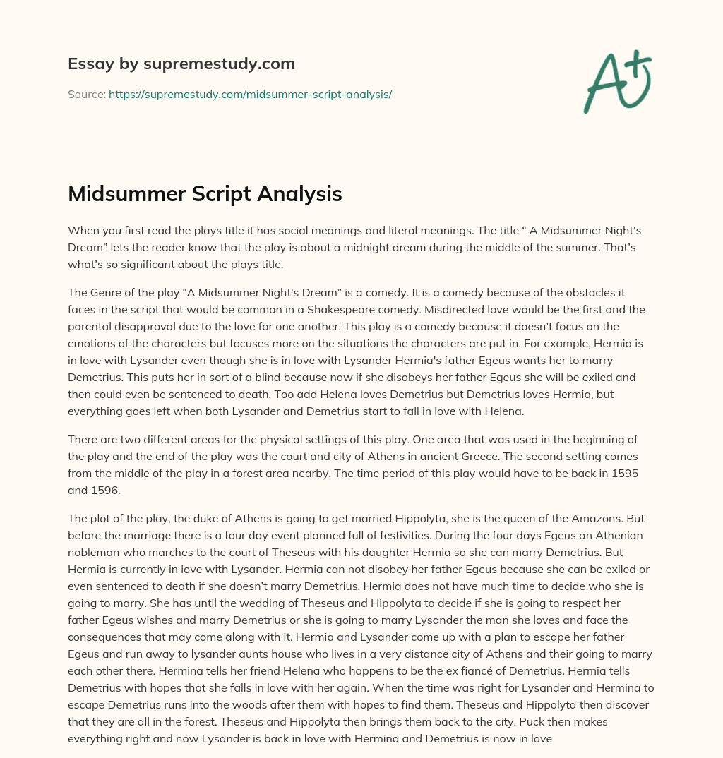 Midsummer Script Analysis essay