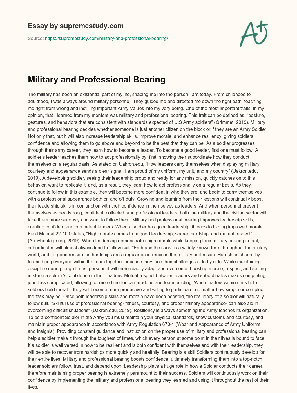 Military and Professional Bearing  essay