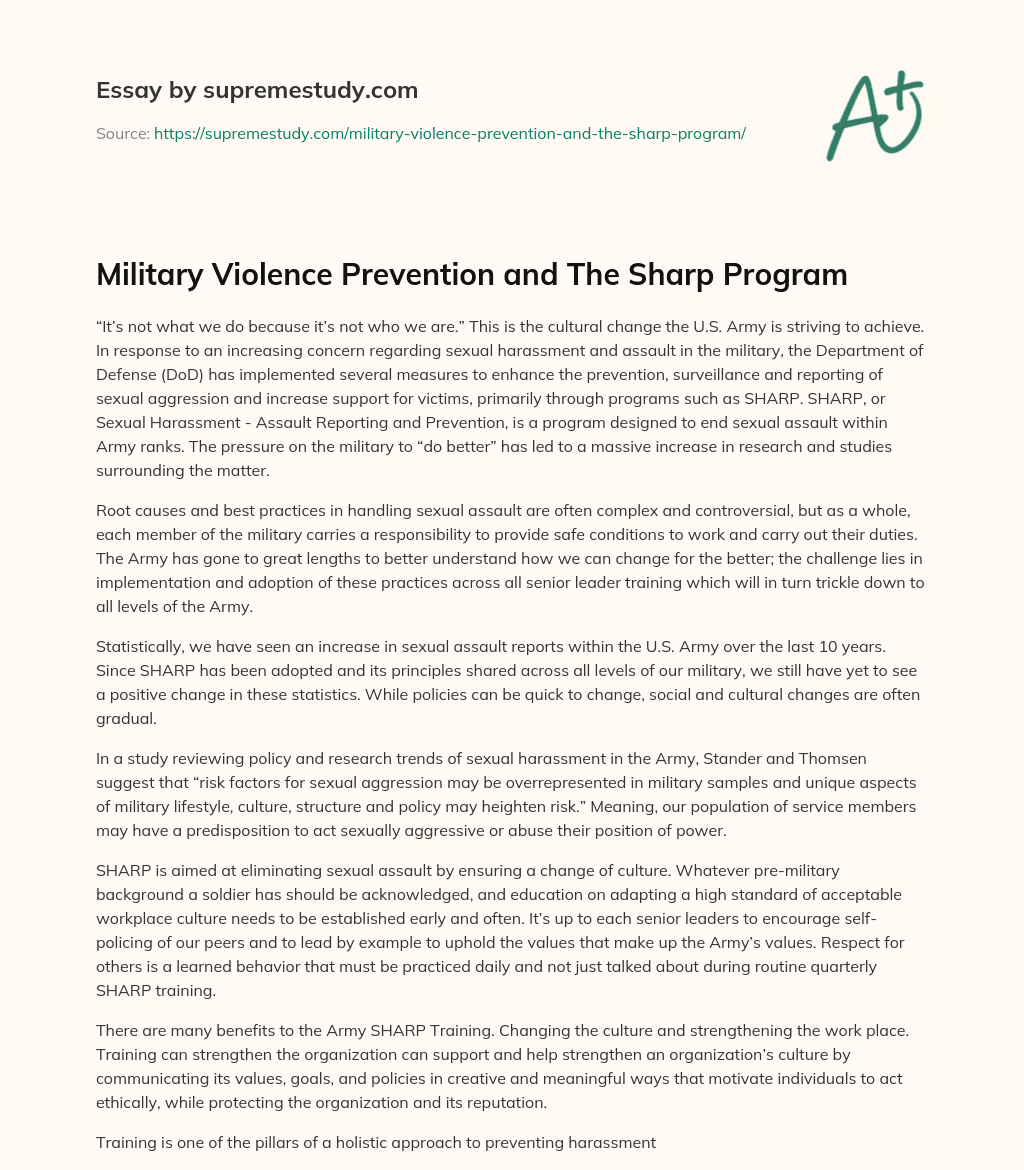 Military Violence Prevention and The Sharp Program essay