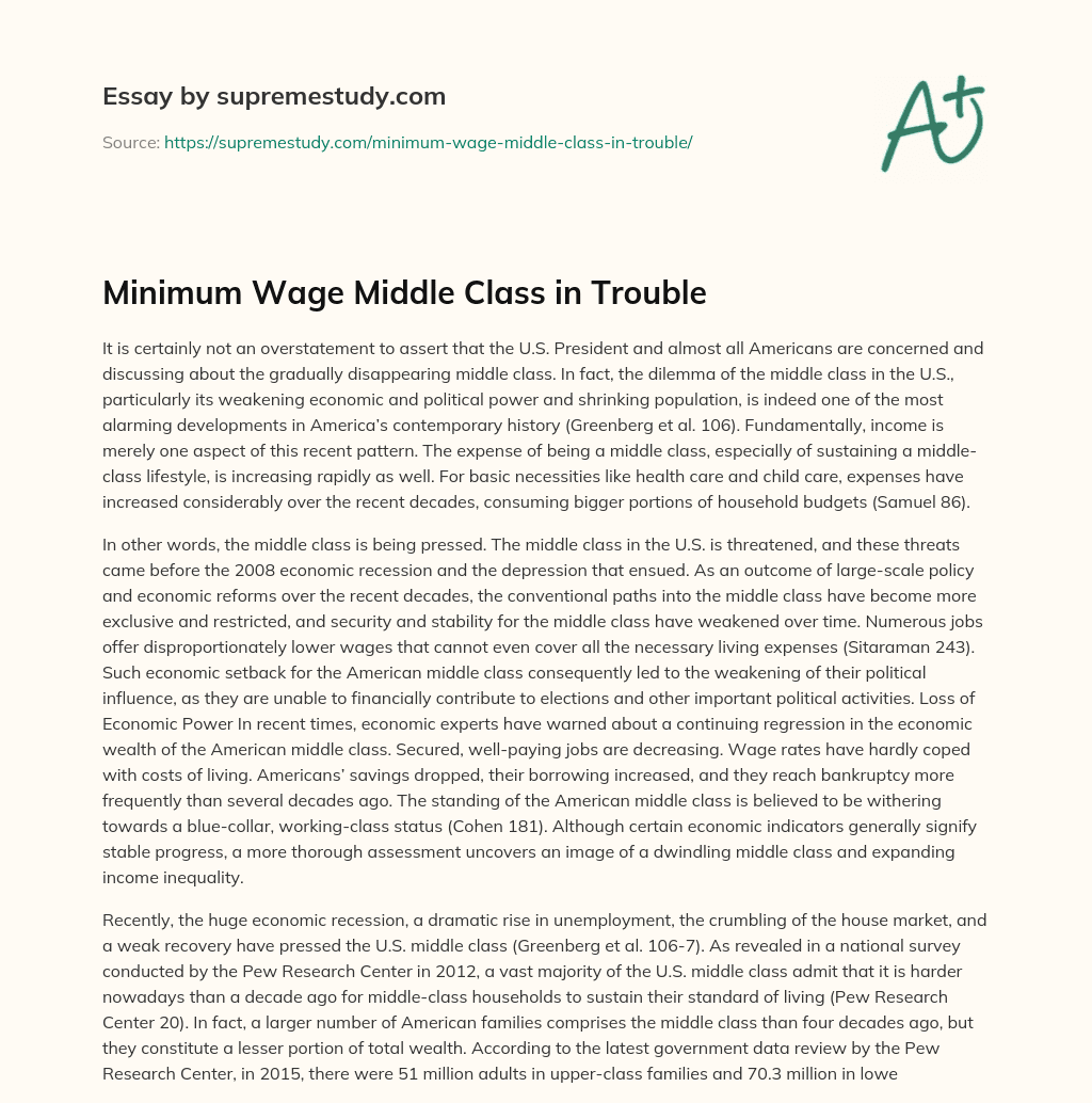Minimum Wage Middle Class in Trouble essay