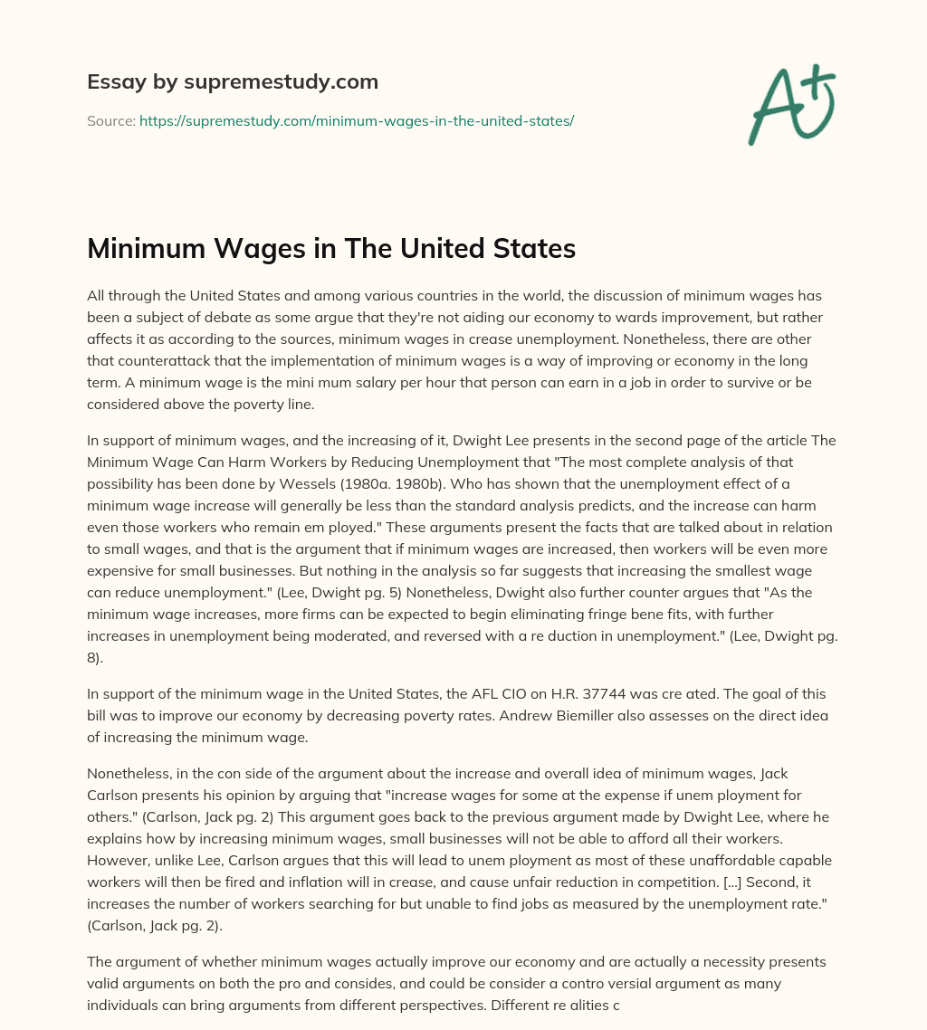introduction of minimum wage essay