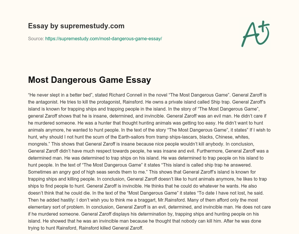 Most Dangerous Game Essay essay