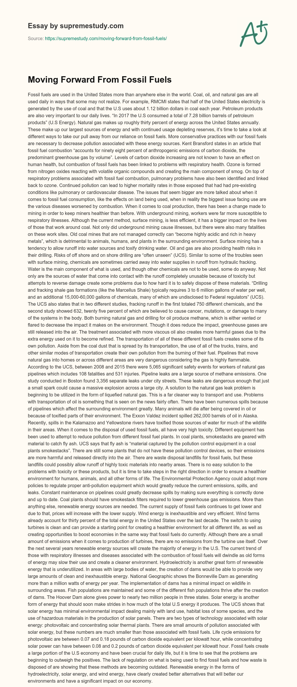 Moving Forward From Fossil Fuels essay