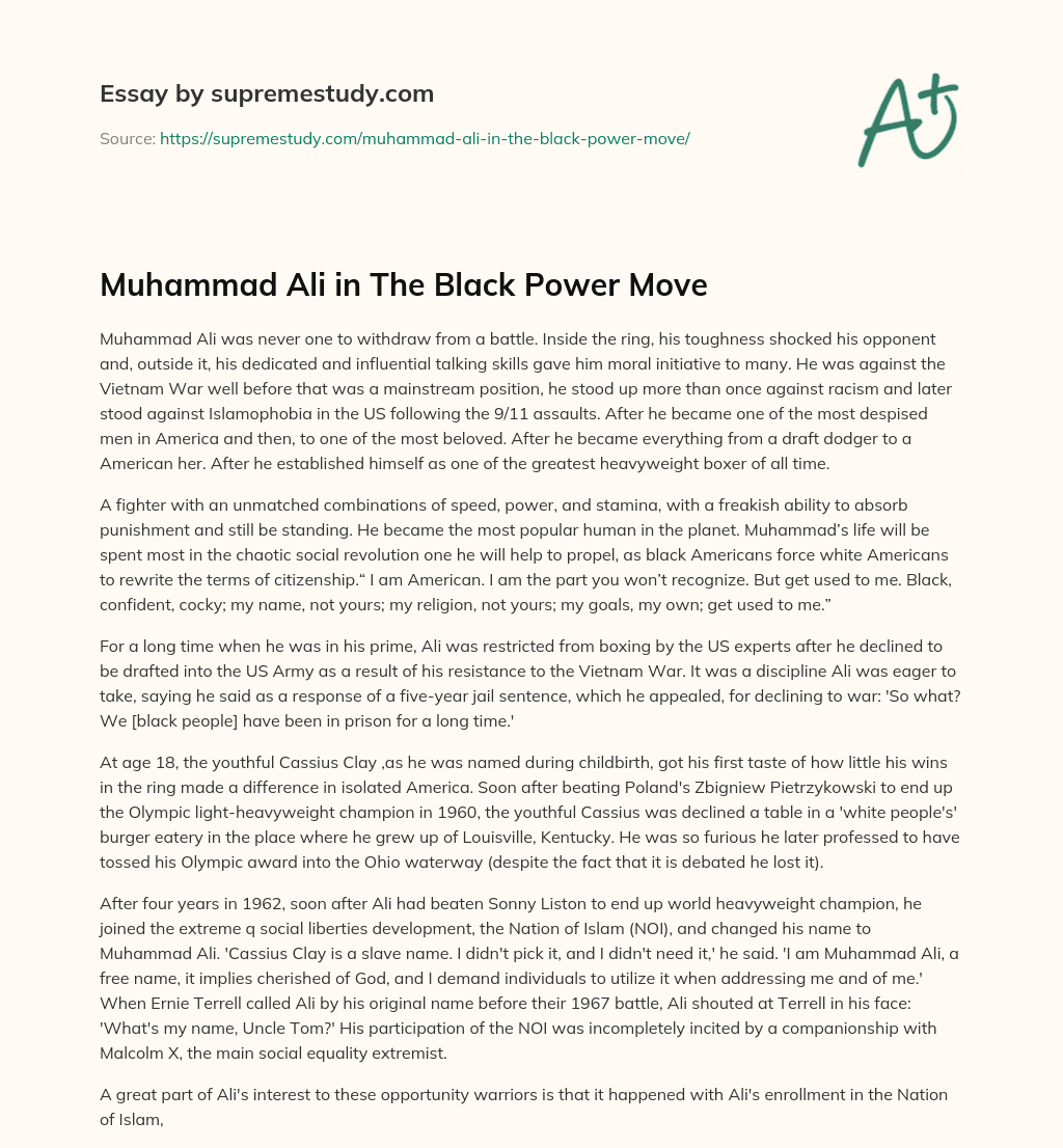 Muhammad Ali in The Black Power Move essay