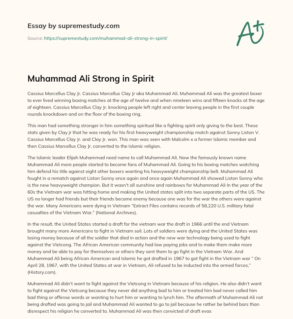 Muhammad Ali Strong in Spirit essay