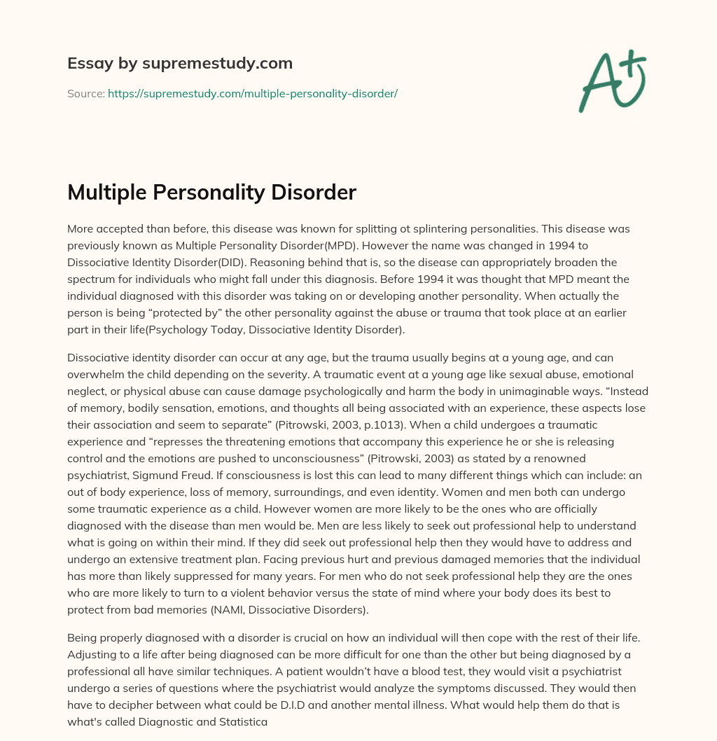 essay about personality disorder