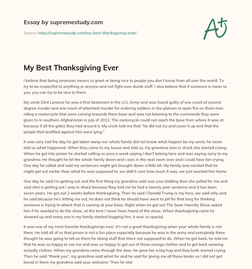 My Best Thanksgiving Ever essay