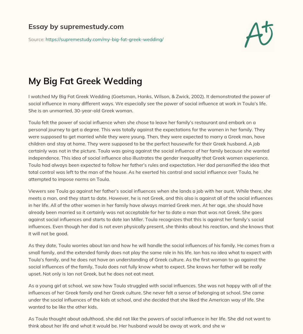 My Big Fat Greek Wedding essay