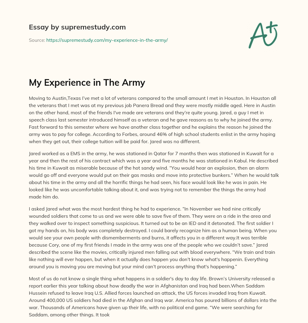 My Experience in The Army essay
