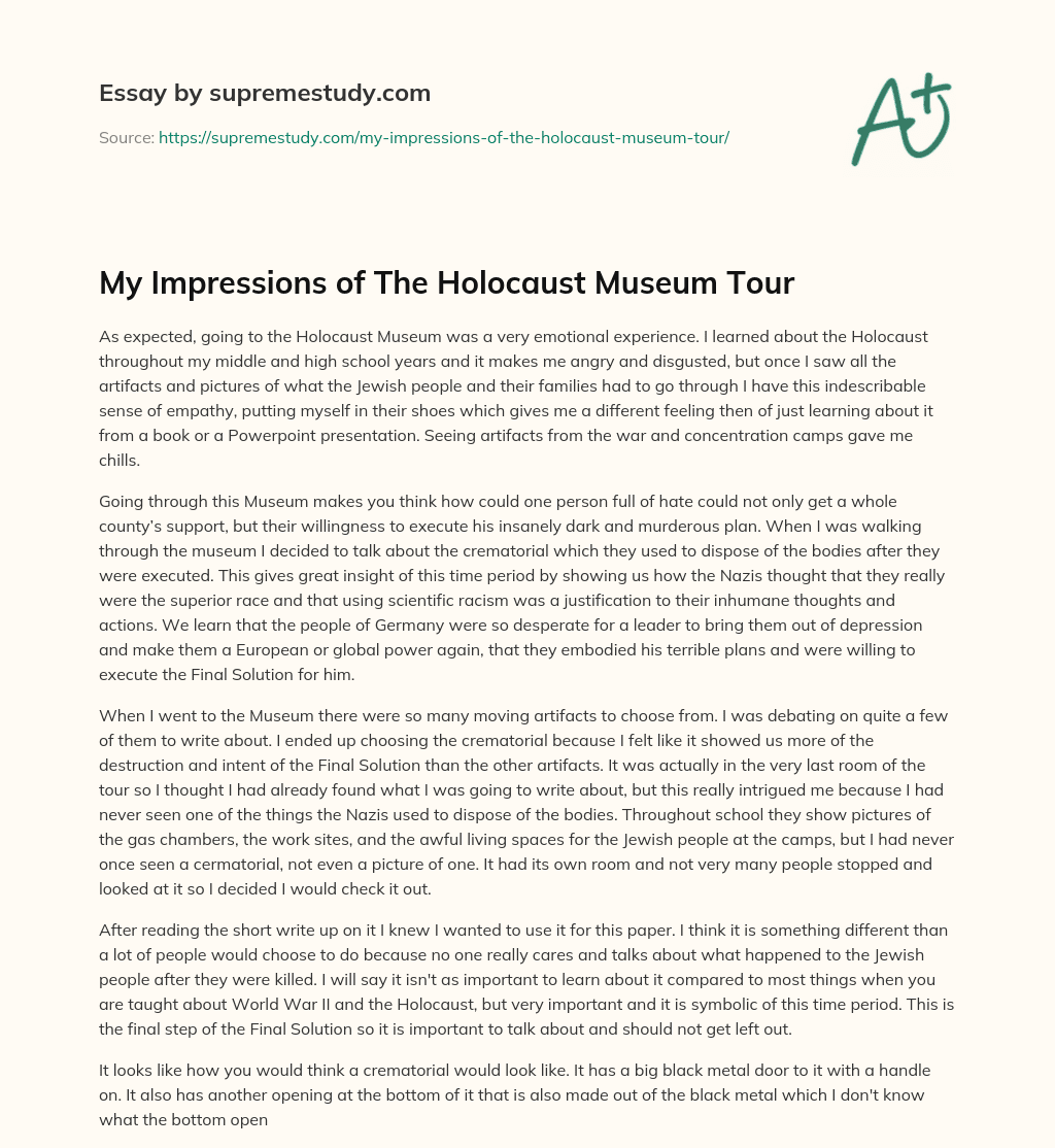 My Impressions of The Holocaust Museum Tour essay