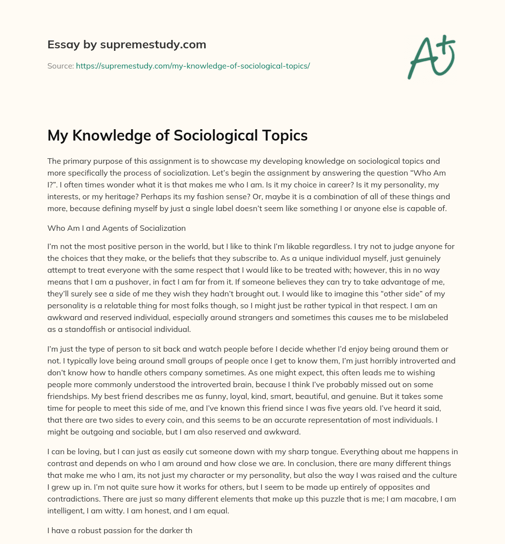 My Knowledge of Sociological Topics essay