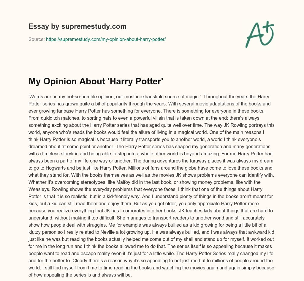 harry potter essay 300 words