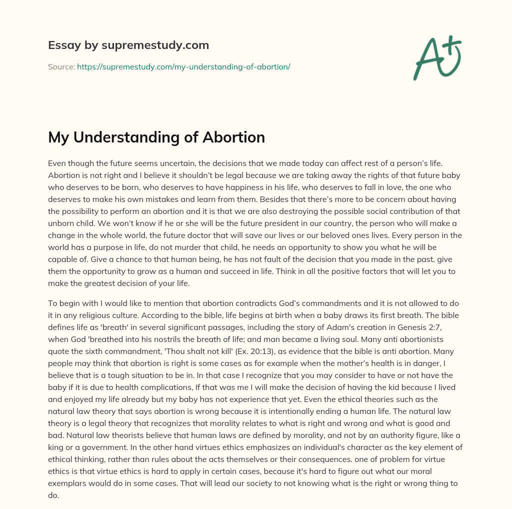 My Understanding of Abortion essay