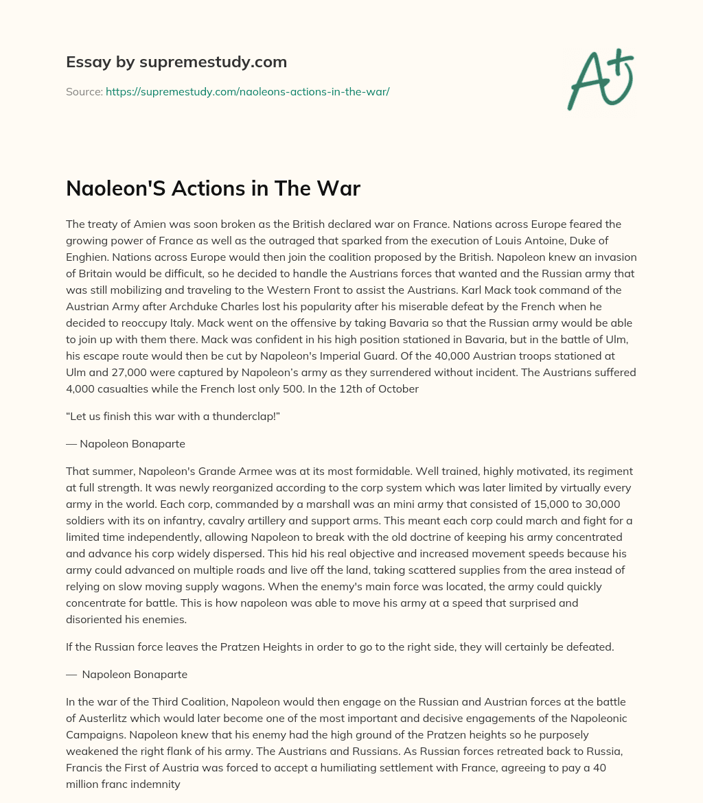 Naoleon’S Actions in The War essay