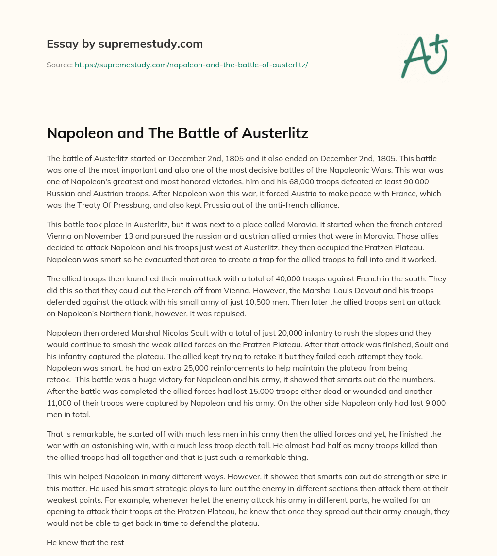 Napoleon and The Battle of Austerlitz essay